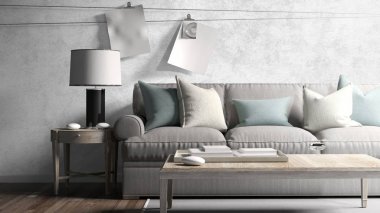 Modern parlak iç. 3D render