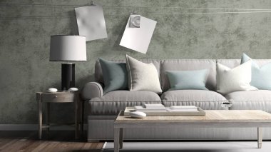 Modern parlak iç. 3D render