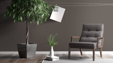 Modern parlak iç. 3D render