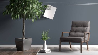 Modern parlak iç. 3D render