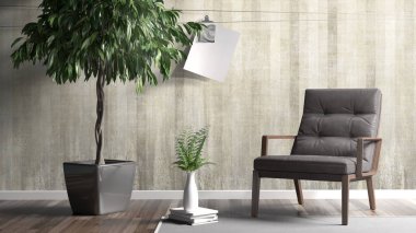 Modern parlak iç. 3D render