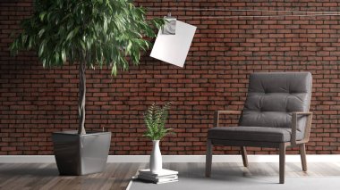 Modern parlak iç. 3D render