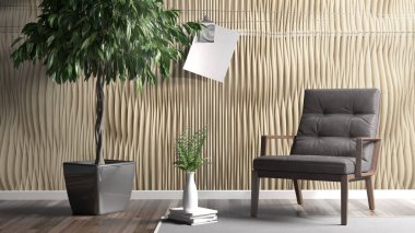 Modern parlak iç. 3D render