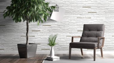 Modern parlak iç. 3D render