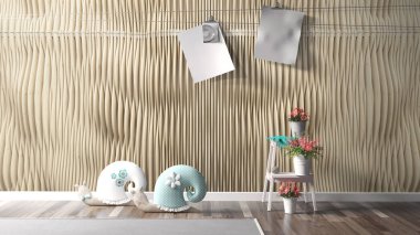 Modern parlak iç. 3D render