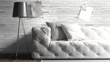 Modern parlak iç. 3D render