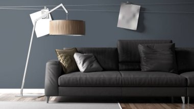 Modern parlak iç. 3D render