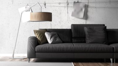Modern parlak iç. 3D render