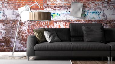 Modern parlak iç. 3D render