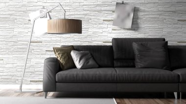 Modern parlak iç. 3D render