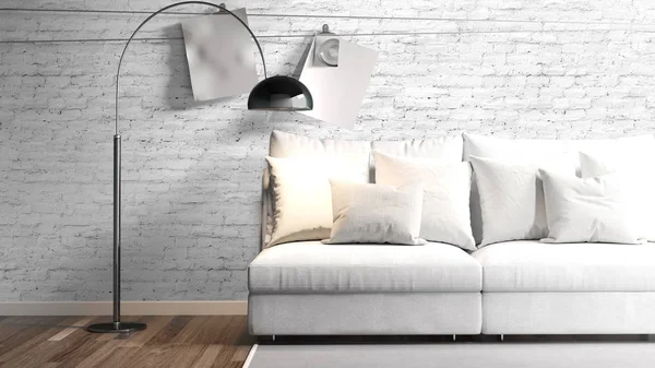 Modern parlak iç. 3D render