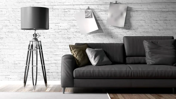 Modern parlak iç. 3D render