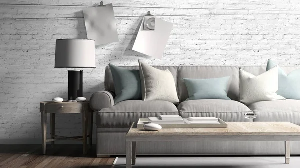 Modern parlak iç. 3D render