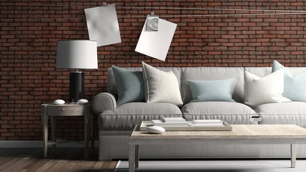 Modern parlak iç. 3D render