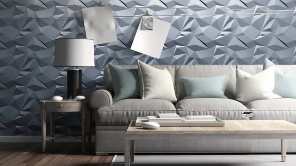 Modern parlak iç. 3D render