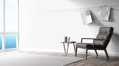 Modern parlak iç. 3D render