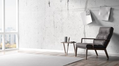 Modern parlak iç. 3D render