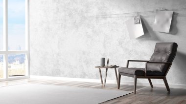 Modern parlak iç. 3D render