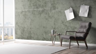 Modern parlak iç. 3D render
