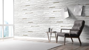 Modern parlak iç. 3D render