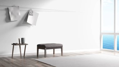 Modern parlak iç. 3D render