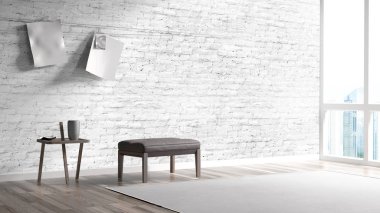 Modern parlak iç. 3D render