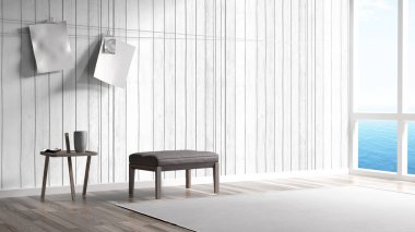 Modern parlak iç. 3D render