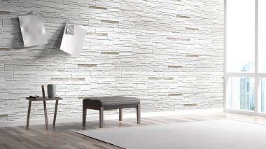 Modern parlak iç. 3D render