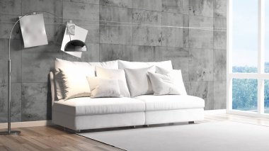 Modern parlak iç. 3D render