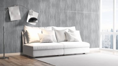 Modern parlak iç. 3D render