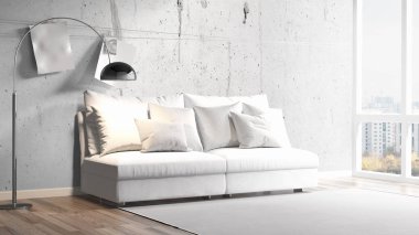 Modern parlak iç. 3D render