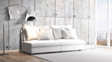 Modern parlak iç. 3D render