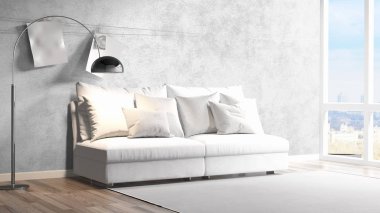 Modern parlak iç. 3D render