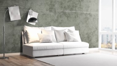 Modern parlak iç. 3D render