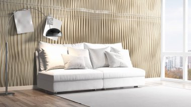 Modern parlak iç. 3D render