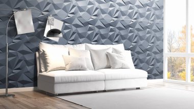 Modern parlak iç. 3D render