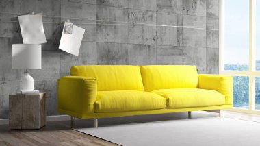 Modern parlak iç. 3D render