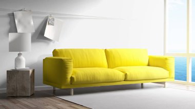 Modern parlak iç. 3D render