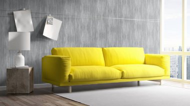 Modern parlak iç. 3D render