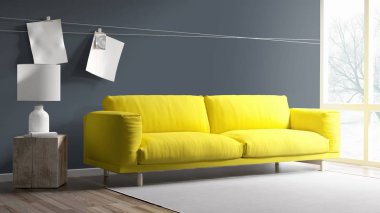 Modern parlak iç. 3D render