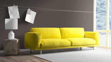 Modern parlak iç. 3D render