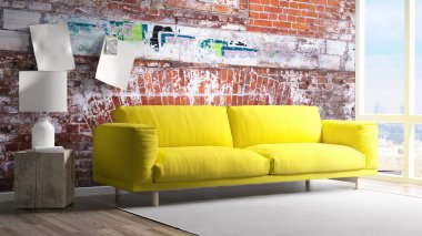 Modern parlak iç. 3D render