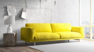 Modern parlak iç. 3D render