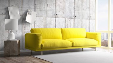 Modern parlak iç. 3D render