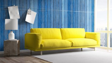 Modern parlak iç. 3D render