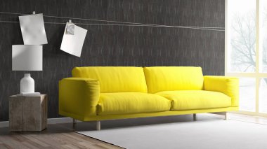 Modern parlak iç. 3D render