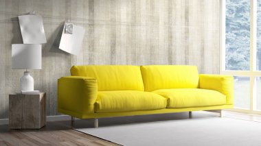 Modern parlak iç. 3D render