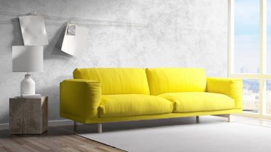 Modern parlak iç. 3D render