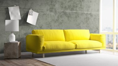 Modern parlak iç. 3D render