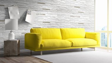 Modern parlak iç. 3D render